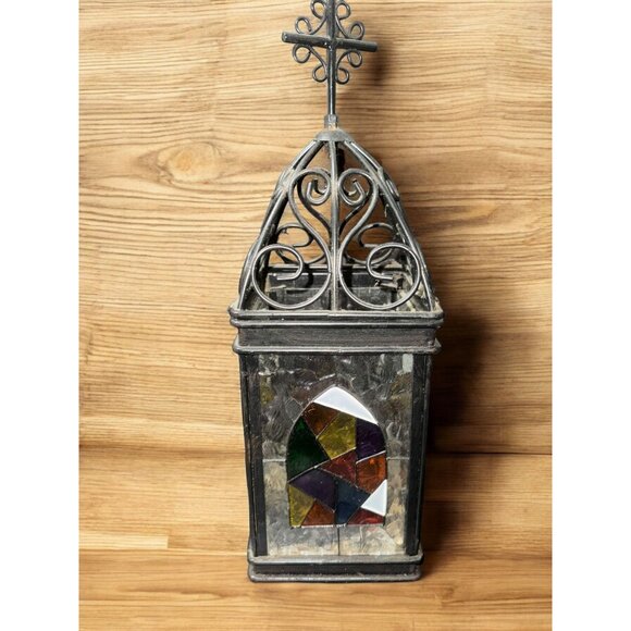 Vintage Stained Glass & Metal Lantern - Picture 6 of 12